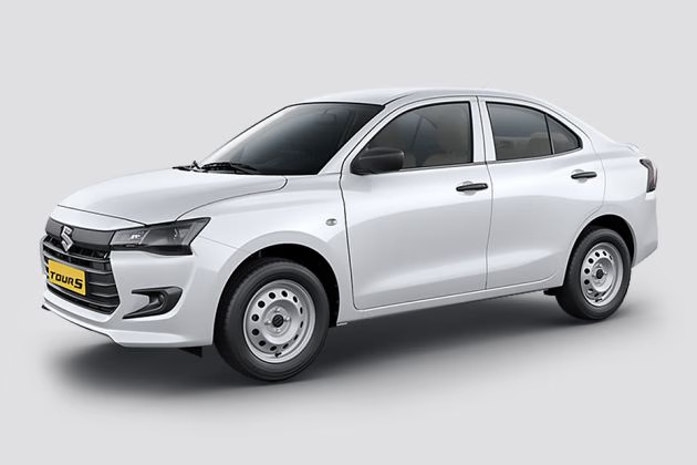 White Maruti Suzuki Dzire sedan taxi for airport and local duties in Jammu
